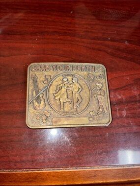 Vintage Brass Square Dance Country Music 1970s “Grab Your Partner” Belt Buckle